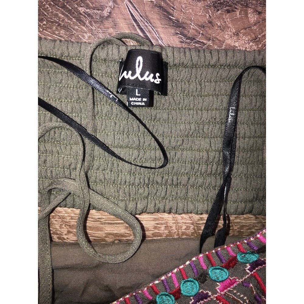 Lulus Little Beach Olive Green Lined Cutout‎ Embroidered Maxi Dress NWT L - Picture 10 of 15